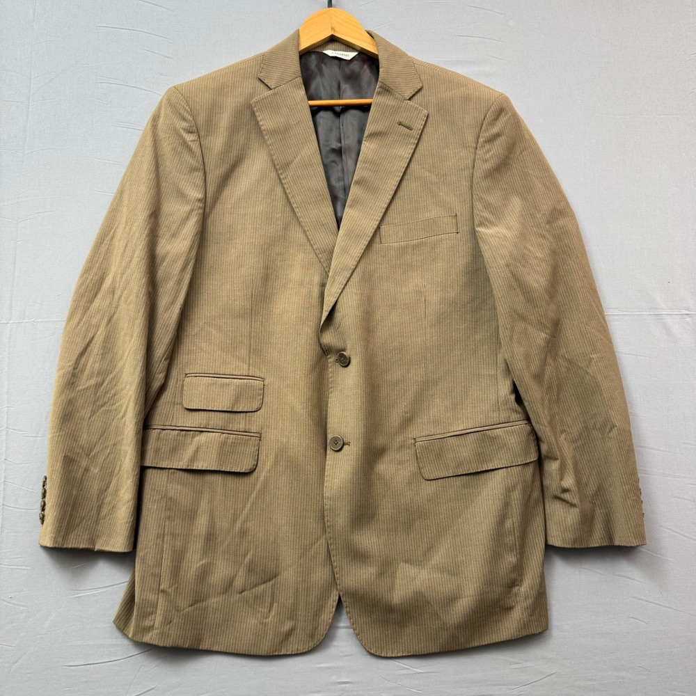 Gino Valentino Milano Mens 42R Blazer Luigi Botto Wool Silk Tan Pinstripe Italy